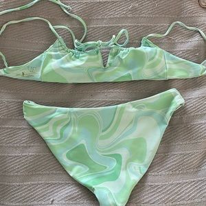 SKATIE bikini lime green swirls. Small.